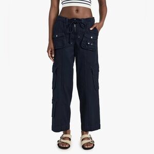 Free People Tahiti Cargo Navy Military Cotton Drawstring Utility Pants Medium